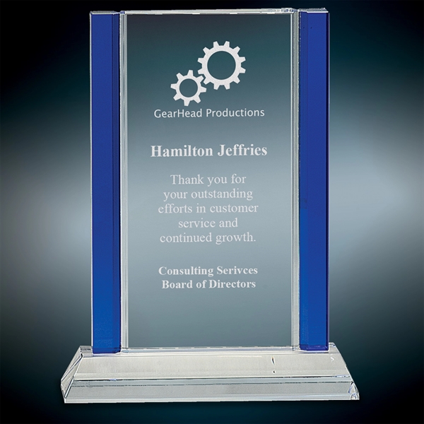 Clear-Blue color option for 8 1/2" Blue 2 Edge Crystal On Clear Base