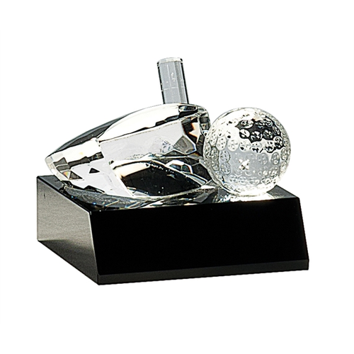 Main photo of 3" Clear Crystal Golf Ball & Club On Black Pedestal Base