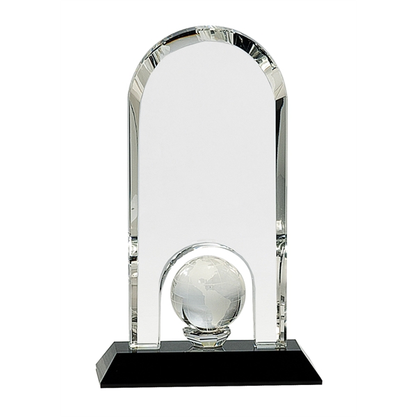 Clear-Black color option for 8 3/4" Clear Crystal Dome With Inset Globe On Black Pedestal