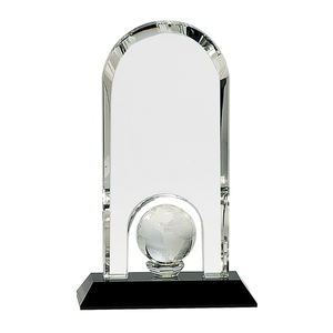 Photo of 8 3/4" Clear Crystal Dome With Inset Globe On Black Pedestal