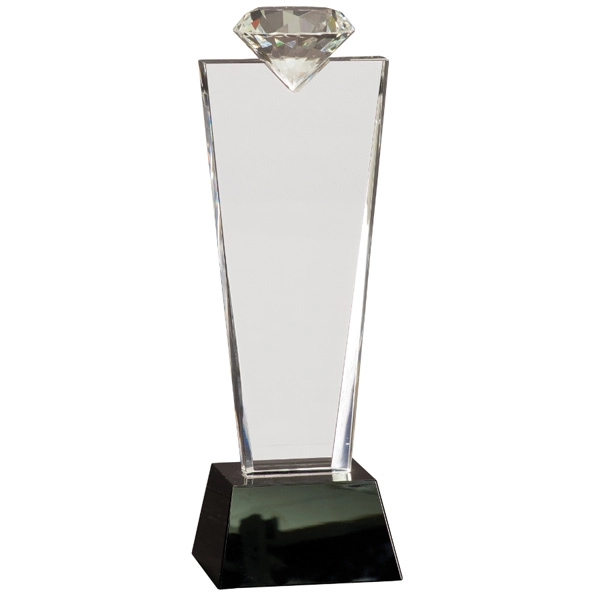 Clear-Black color option for 11" Crystal Diamond Top Award On Black Pedestal Base