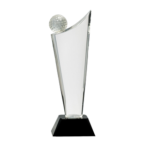 Photo of 10 3/4" Clear Crystal Golf/Wave On Black Pedestal Base