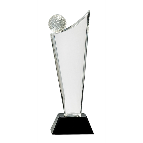Main photo of 10 3/4" Clear Crystal Golf/Wave On Black Pedestal Base