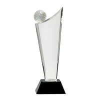 10 3/4" Clear Crystal Golf/Wave On Black Pedestal Base