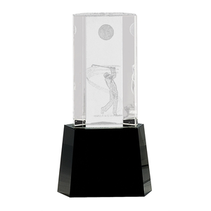 Photo of 8 1/2" Clear Crystal Golf Scene On Black Pedestal Base