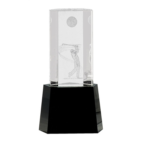 Main photo of 8 1/2" Clear Crystal Golf Scene On Black Pedestal Base