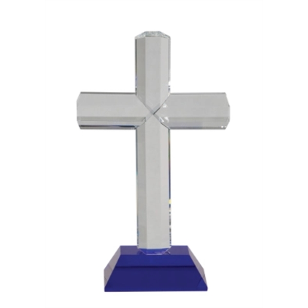 Clear-Blue color option for 8 1/2" Crystal Cross On Blue Pedestal Base