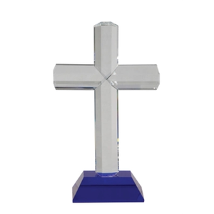 Photo of 8 1/2" Crystal Cross On Blue Pedestal Base