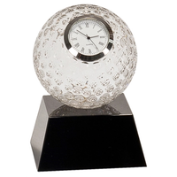 5" Clear Crystal Golf Ball Clock With Black Pedestal Base