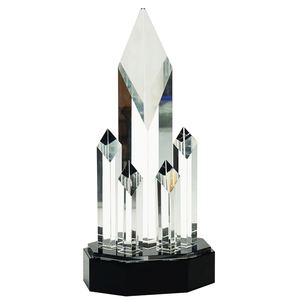Photo of 11" Clear Crystal 5 Rising Diamonds On Black Pedestal Base