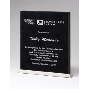 Photo of Black Leatherette Desktop Plaque With Chrome Plated Base