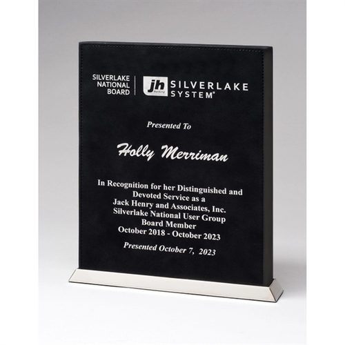 Photo of Black Leatherette Desktop Plaque With Chrome Plated Base