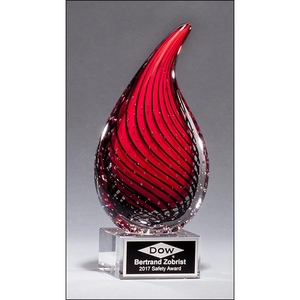 Photo of Droplet Shaped Art Glass Award Clear Glass Base