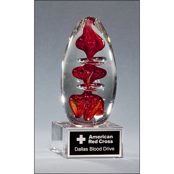 Clear-Red color option for Egg Shaped Red Art Glass Award Clear Glass Base