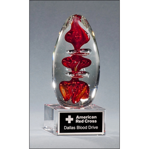Photo of Egg Shaped Red Art Glass Award Clear Glass Base
