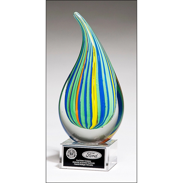 Clear-Multi Color color option for Droplet Shaped Art Glass Award With Clear Glass Base