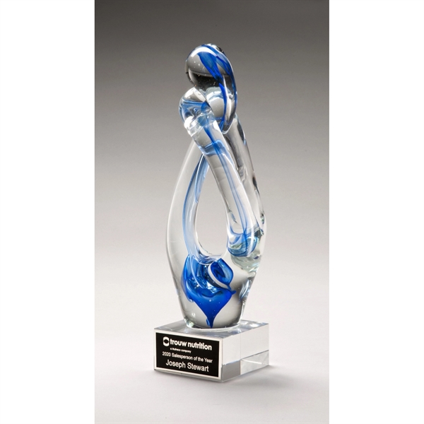 Clear-Blue color option for Contemporary Art Glass Sculpture With Blue Accent