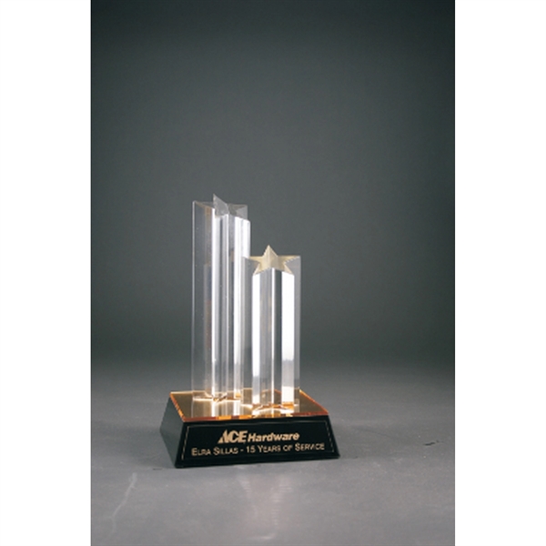 Clear/Gold/Black color option for 9 1/2" Clear Double Star Column Acrylic W/ Gold/Black Base