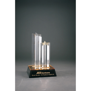 Photo of 9 1/2" Clear Double Star Column Acrylic W/ Gold/Black Base