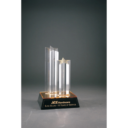 Main photo of 9 1/2" Clear Double Star Column Acrylic W/ Gold/Black Base