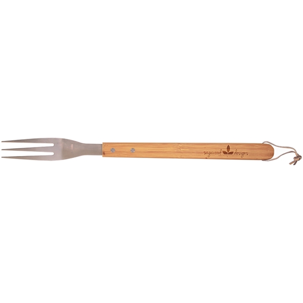 Brown-Silver color option for 16 1/4" Bamboo Barbeque Fork