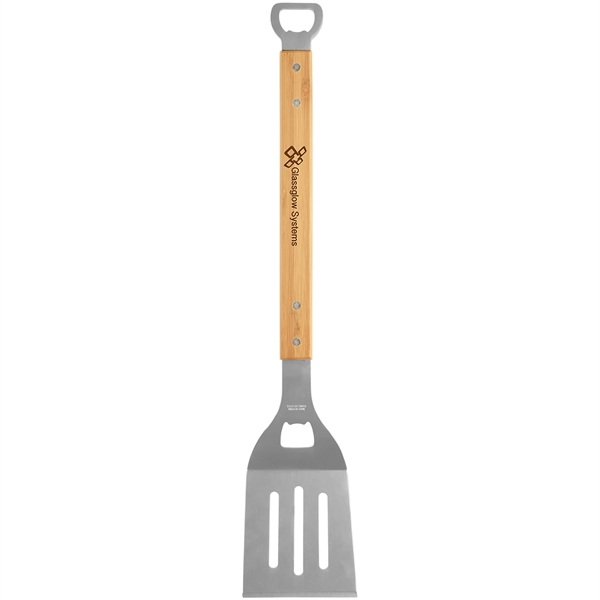 Brown-Silver color option for 19 1/4" Bamboo Barbeque Spatula With Bottle Opener