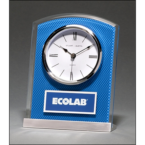 Main photo of Glass Clock With Blue Carbon Fiber Design