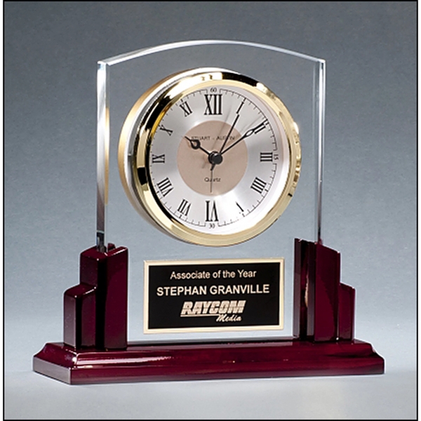 Clear-Brown color option for Glass Clock With Rosewood High Gloss Base