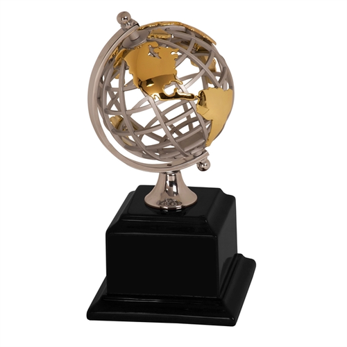 Main photo of 8 3/4" Gold/Silver Globe With Black Piano Finish Base