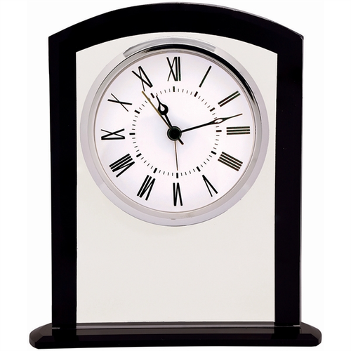 Main photo of 6 1/4" Black/Clear Glass Square Arch Clock