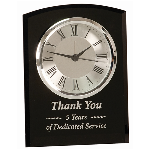 Main photo of 6" Black Glass Arch Clock, Self Standing