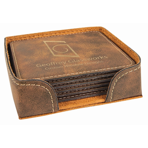 Photo of 4x4" Square Rustic/Gold Leatherette Coaster Set