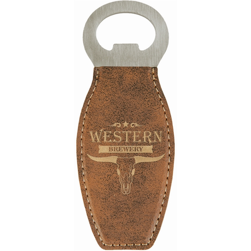 Photo of 4.625" Rustic/Gold Leatherette Bottle Opener With Magnet