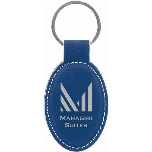 Main photo of Blue/Silver Laser Engraved Leatherette Oval Keychain