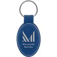 Blue/Silver Laser Engraved Leatherette Oval Keychain