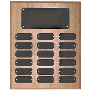 Photo of 18 Plate Oak Finish Completed Perpetual Plaque