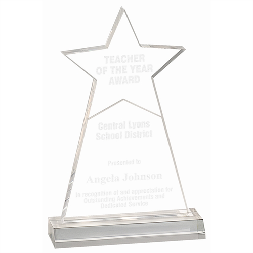 Main photo of 4 3/4" X 8" Clear Star Obelisk Acrylic W/ 5 3/4" Inch Base