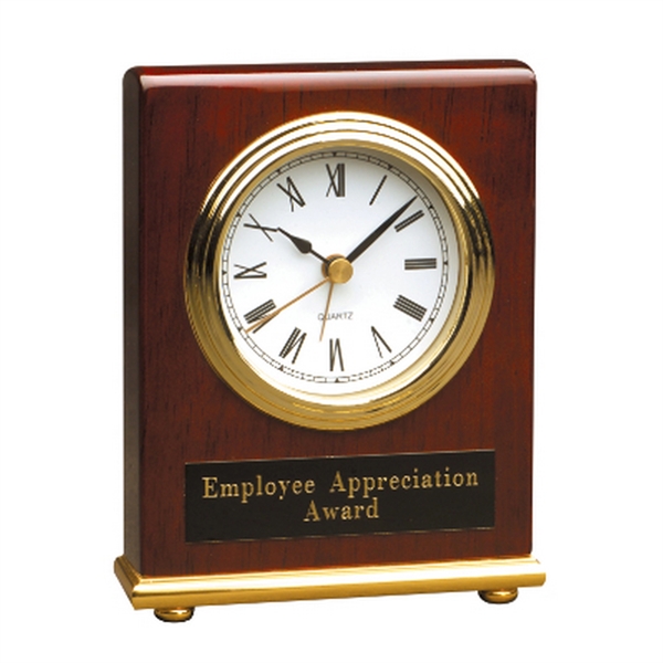 Rosewood color option for 4" X 5" Rosewood Piano Finish Rectangle Desk Clock