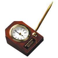 3 5/8" X 4 3/4" Rosewood Piano Finish Desk Clock W/ Pen