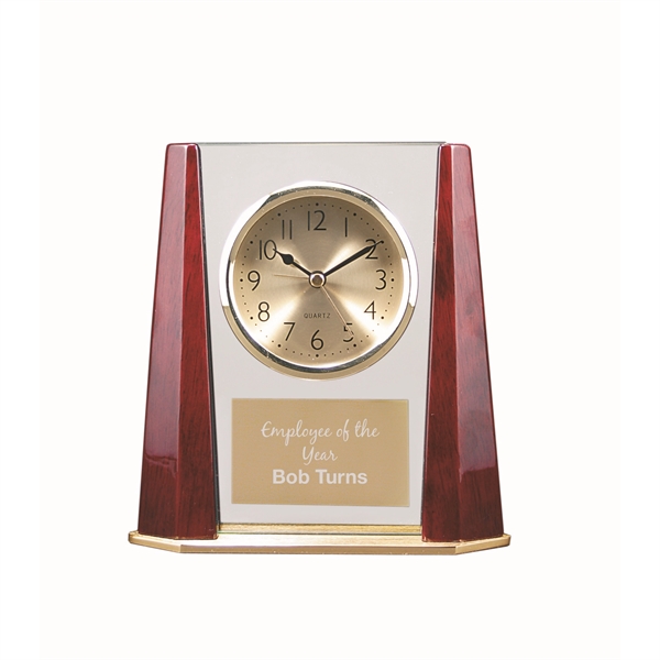 Rosewood color option for 7" Glass Desk Clock With Rosewood Finish Bevel Columns