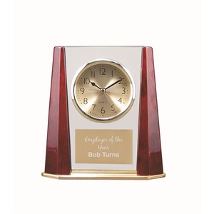 Photo of 7" Glass Desk Clock With Rosewood Finish Bevel Columns