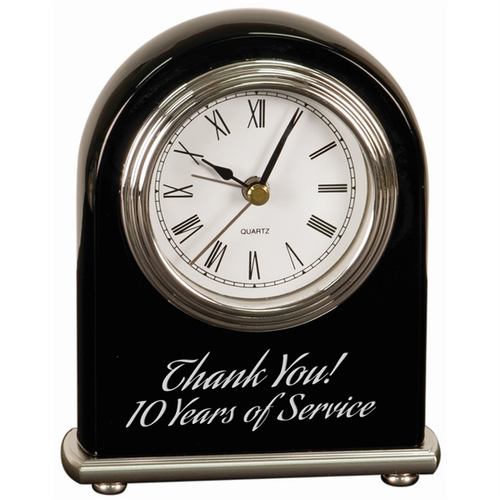Main photo of 4" X 5" Black Piano Finish Arch Desk Clock