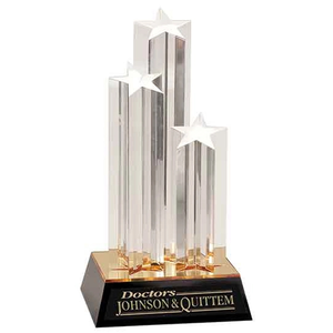 Photo of 11 3/4" Clear Triple Star Column Acrylic W/ Gold/Black Base
