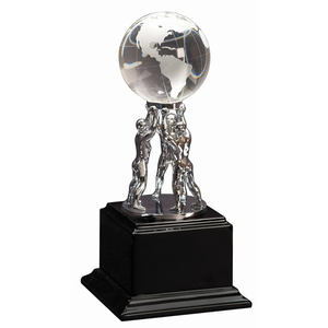 Photo of 10" Clear Crystal Globe With Silver Men/Stand On Black Base