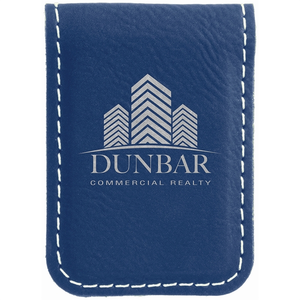 Photo of 1 3/4" X 2 1/2" Blue/Silver Leatherette Money Clip