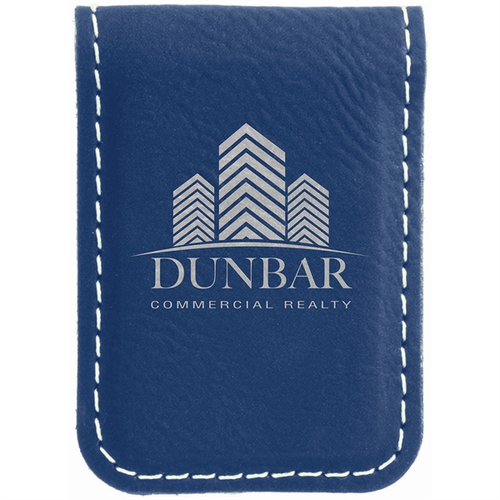 Main photo of 1 3/4" X 2 1/2" Blue/Silver Leatherette Money Clip