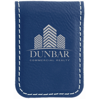 1 3/4" X 2 1/2" Blue/Silver Leatherette Money Clip