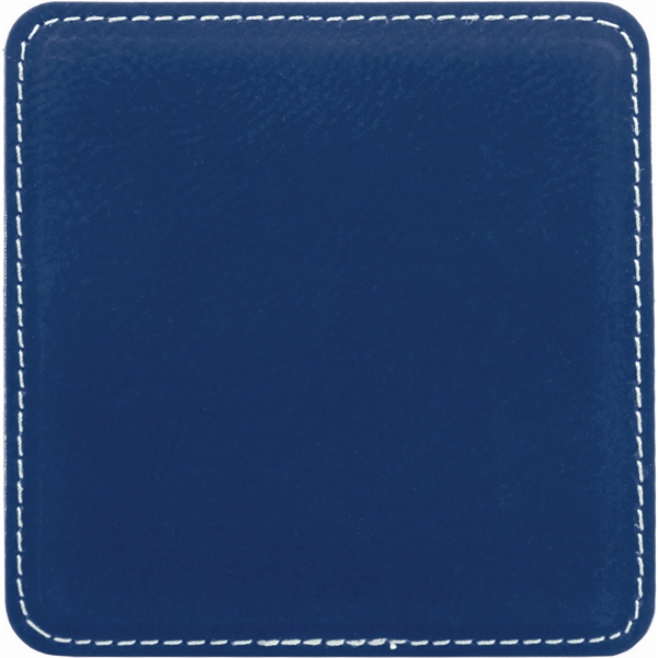 Blue/Silver color option for 4" X 4" Square Blue/Silver Leatherette Coaster