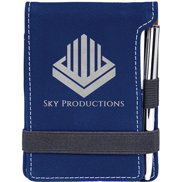 Blue/Silver color option for 3 1/4" X 4 3/4" Blue/Silver Leatherette Mini Notepad