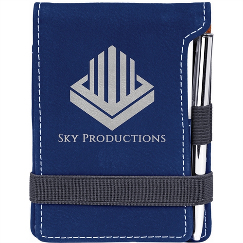 Main photo of 3 1/4" X 4 3/4" Blue/Silver Leatherette Mini Notepad